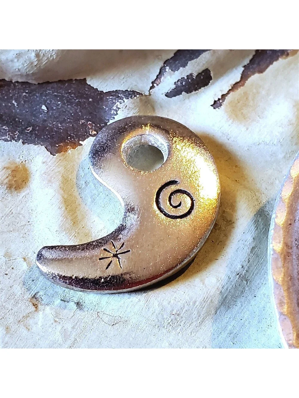 Artsy Carved Silver Aluminum Paisley Punctuation Comma Apostrophe Pendant